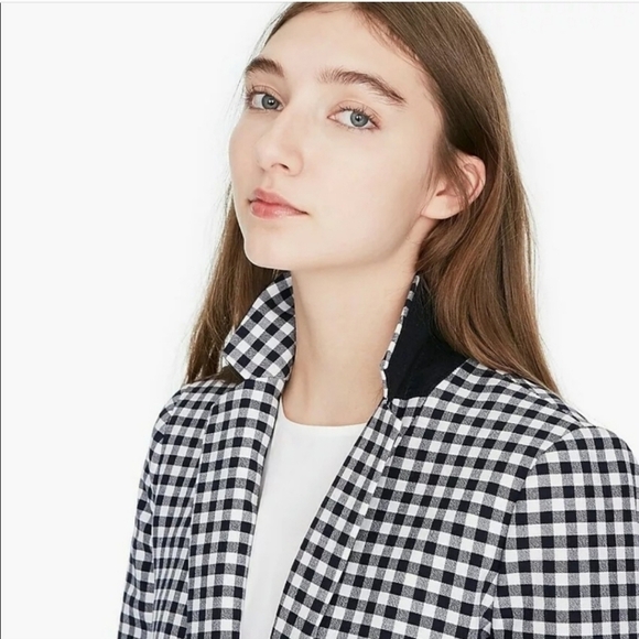 J. Crew Gingham Parke Blazer Jacket Navy Blue White Check Women's Size 0 L1908 - Picture 3 of 13